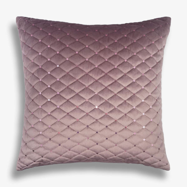 Asher - Velvet Velour Sequin Quilted Cushion - Misty Rose Pink