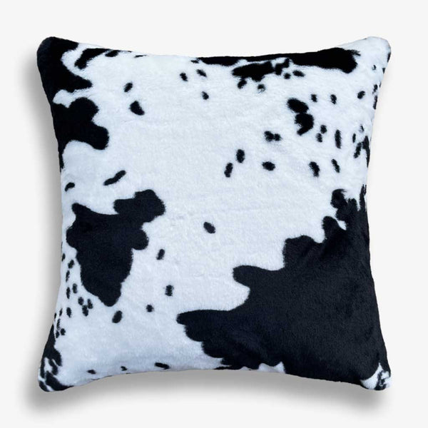 Bessie - Large Cow Print Fluffy Faux Fur Cushion - Black