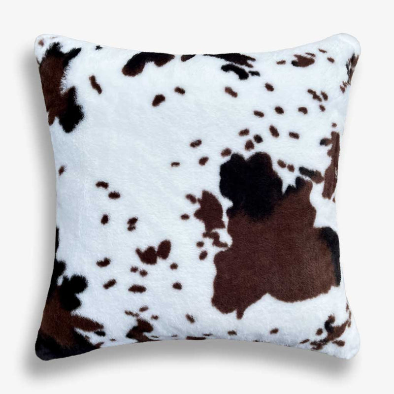 Bessie - Large Cow Print Fluffy Faux Fur Cushion - Brown