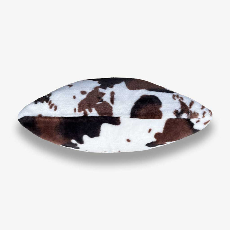 Bessie - Large Cow Print Fluffy Faux Fur Cushion - Brown
