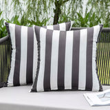 Black & White Striped Waterproof Outdoor Cushions on Garden Bench