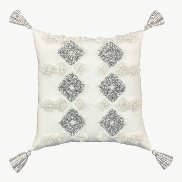 Camilo - 100% Cotton Tufted Cushions with Tassels - Grey