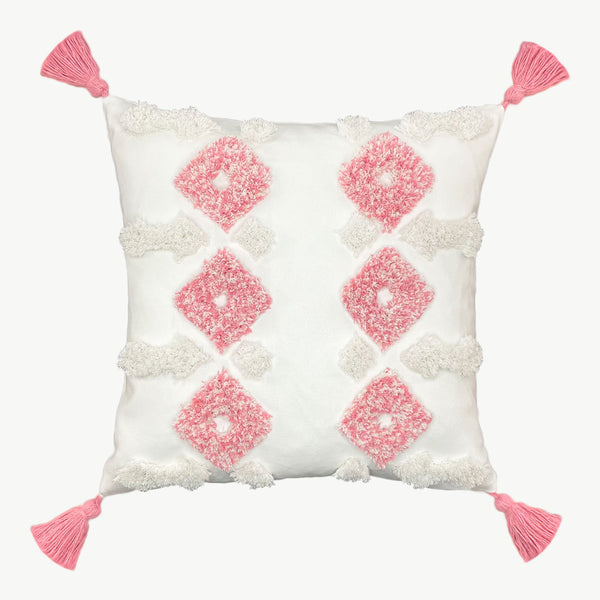 Camilo - 100% Cotton Tufted Cushions with Tassels - Pink