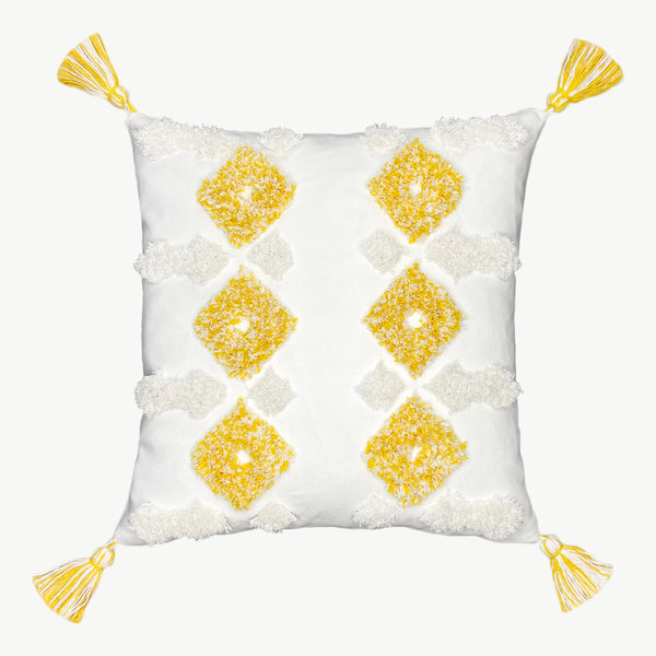 Camilo - 100% Cotton Tufted Cushions with Tassels - Yellow