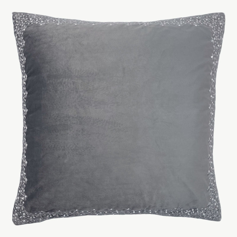 Cardoon - Grey Velvet Velour Cushion with Silver Embroidery