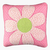 Carla - Large 100% Cotton Quilted Embroidered Pink Flower Cushion