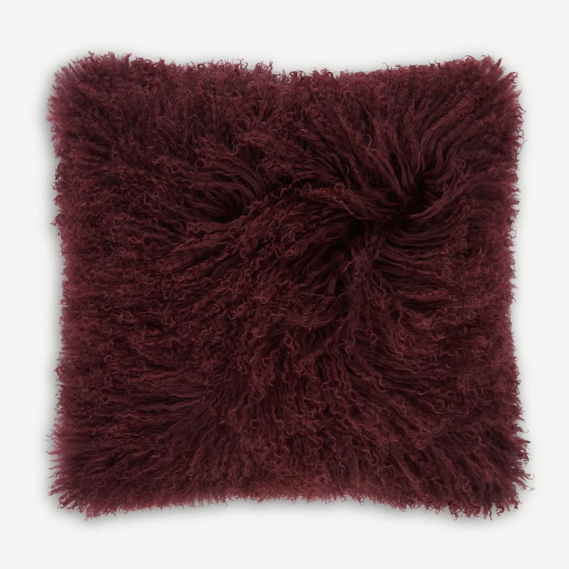 Celenge - Mongolian Faux Fur Cushion - Burgundy