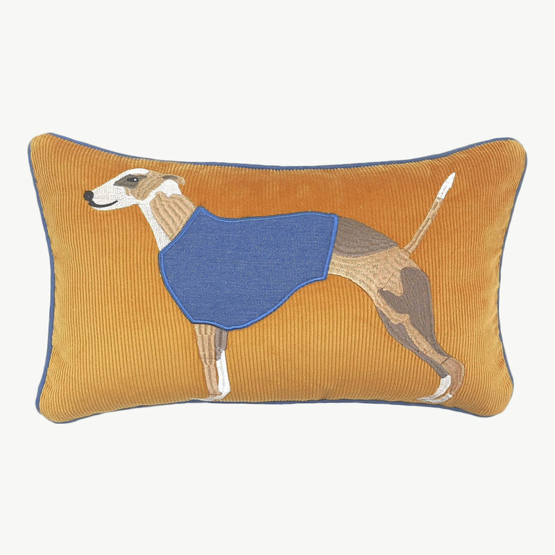 Darla - Tan Corduroy and Embroidered Dog Cushion