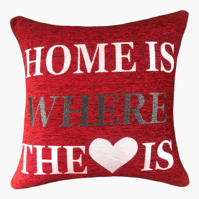 "Home Is Where The Heart Is" - Red Jacquard Cushion