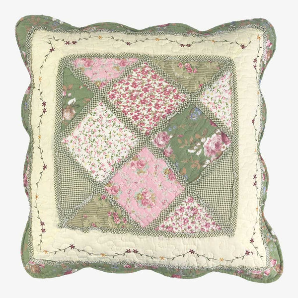 Iris - 100% Cotton Quilted Patchwork Floral Cushions - Green