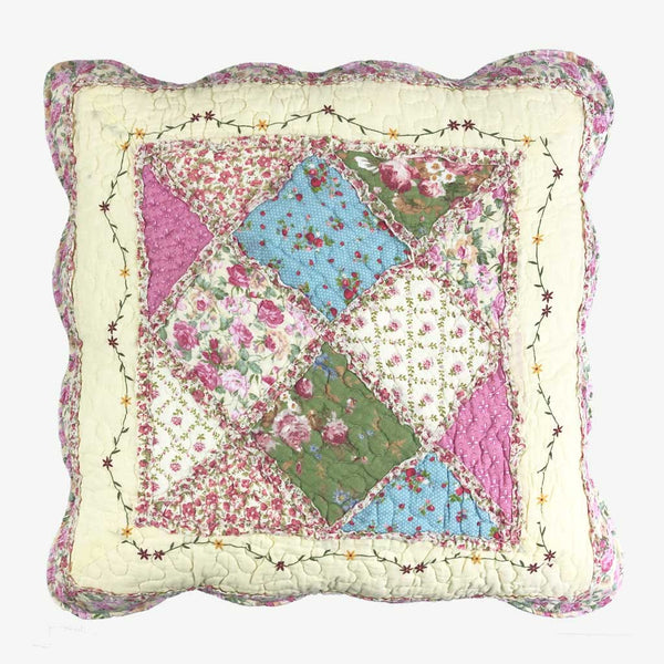 Iris - 100% Cotton Quilted Patchwork Floral Cushions - Red