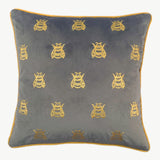 Lando - Grey Velvet Velour Cushion with Gold Embroidered Bees