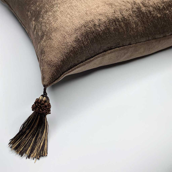 Nario - Chenille Sheen Cushion with Tassels - Brown