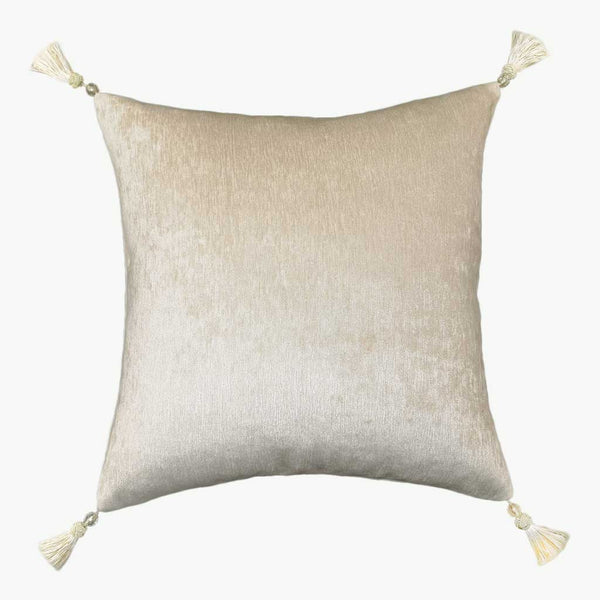 Nario - Chenille Sheen Cushion with Tassels - Cream