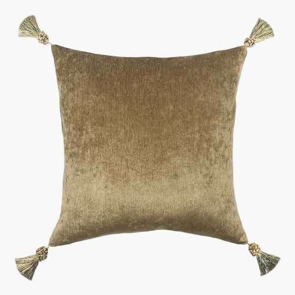 Nario - Chenille Sheen Cushion with Tassels - Gold