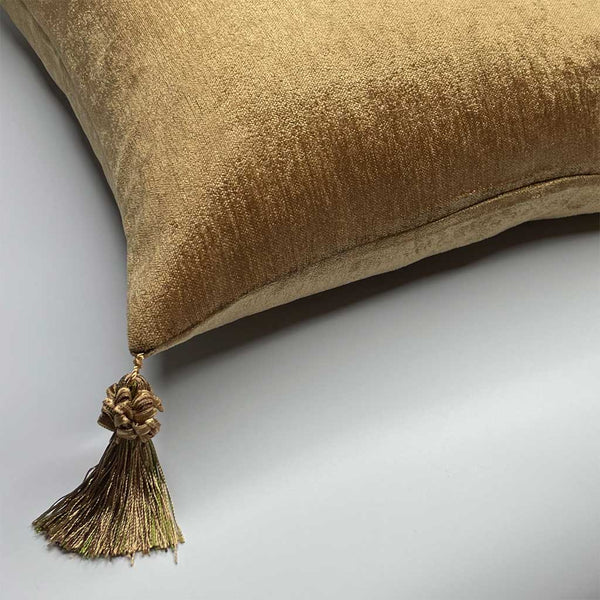 Nario - Chenille Sheen Cushion with Tassels - Gold