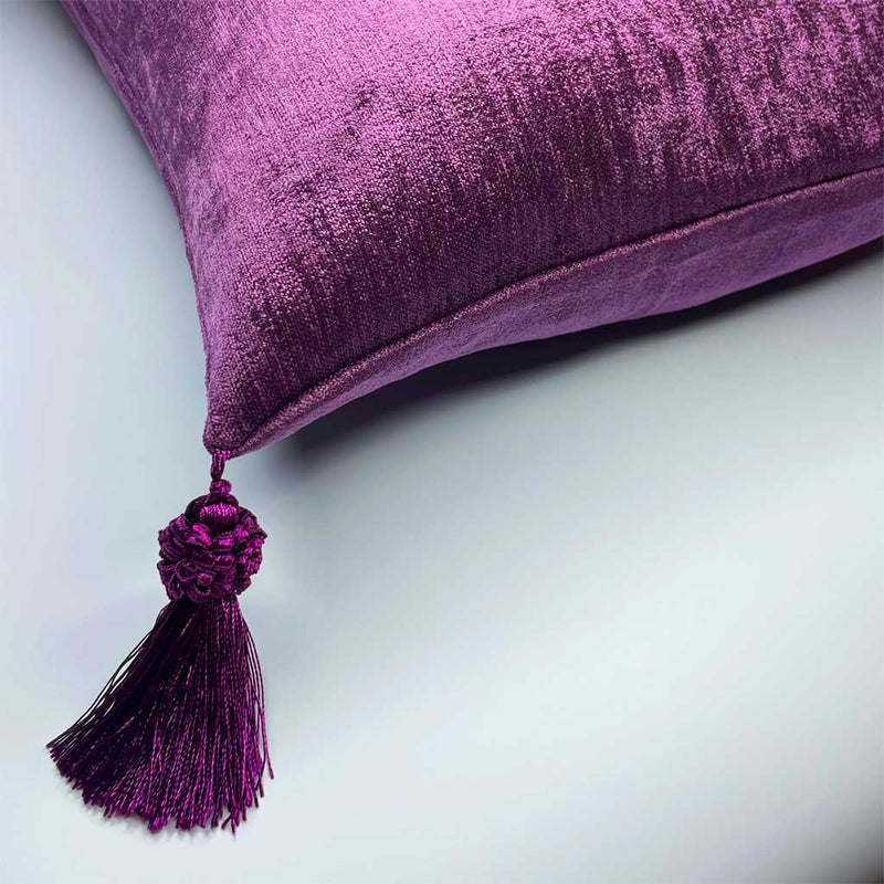 Nario - Chenille Sheen Cushion with Tassels - Purple