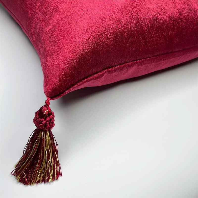Nario - Chenille Sheen Cushion with Tassels - Red
