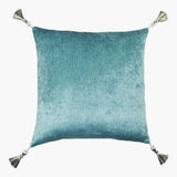 Nario - Chenille Sheen Cushion with Tassels - Turquoise