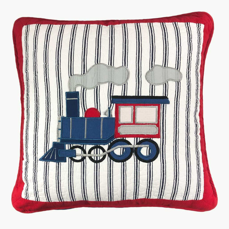 Nico - Large 100% Cotton Quilted Embroidered Steam Train Cushion