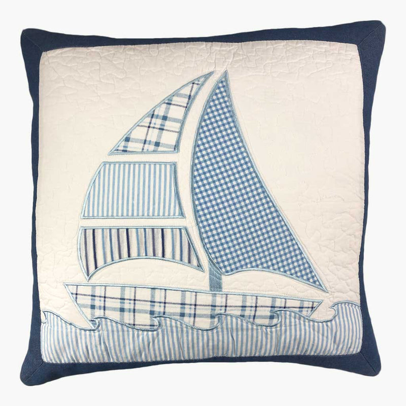 Pasha - Large 100% Cotton Quilted Embroidered Sailing Boat Cushion