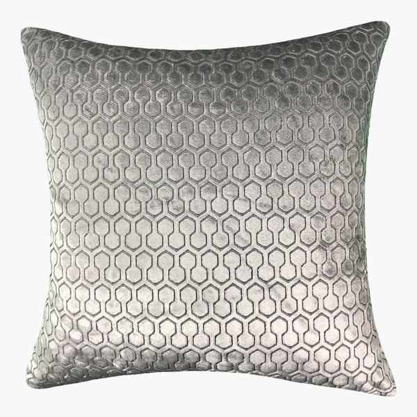 Rion - Silver Velvet Velour Geometric Cushion