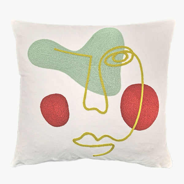 Sisco - 100% Cotton Embroidered Abstract Art Face Cushion