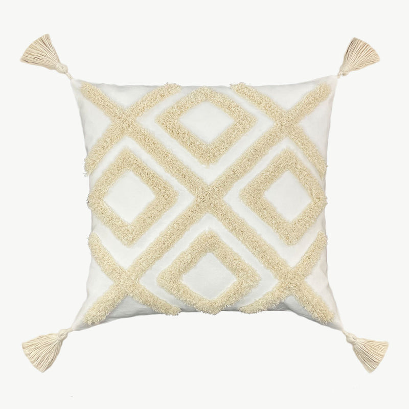 Sophia - Cream 100% Cotton Tufted Cushion with Tassels