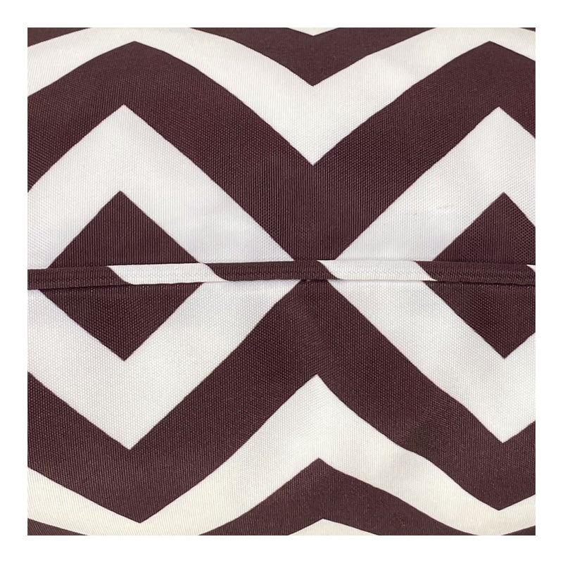 Brown & White Waterproof Outdoor Garden Cushion with a Striped Chevron Design Close Up Photo of Piping Detail