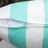 Zip Fastening of a Turquoise and White Striped Waterproof Outdoor Cushion