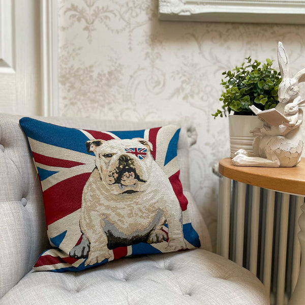 Union Jack Cushion with British Bulldog 100% Cotton